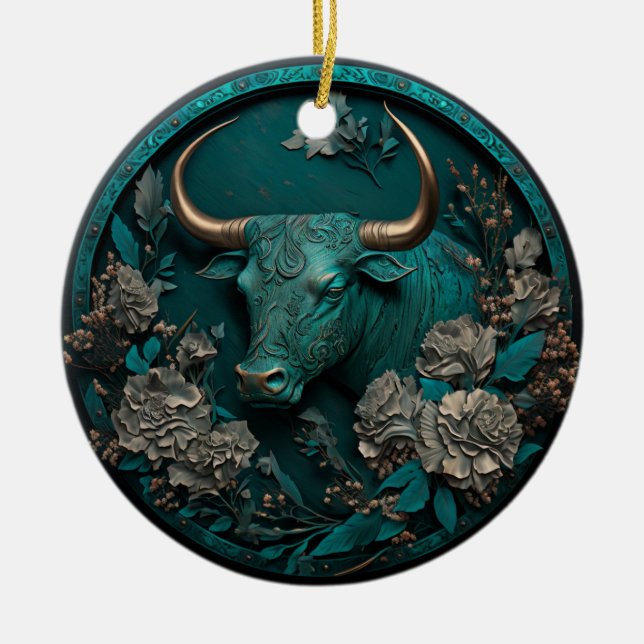 Zodiac Taurus Metall Art Julgransprydnad Keramik (Framsidan)
