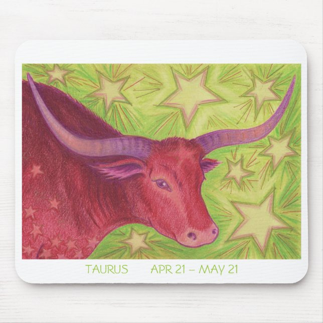Zodiac Taurus mousepad white gräns Musmatta (Framsidan)