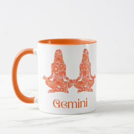 Zodiac-tecken för Gemini i en koral Orange Fractal Mugg
