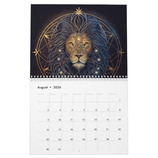 Zodiac-tecken för kalender guld och svart (Aug 2026)