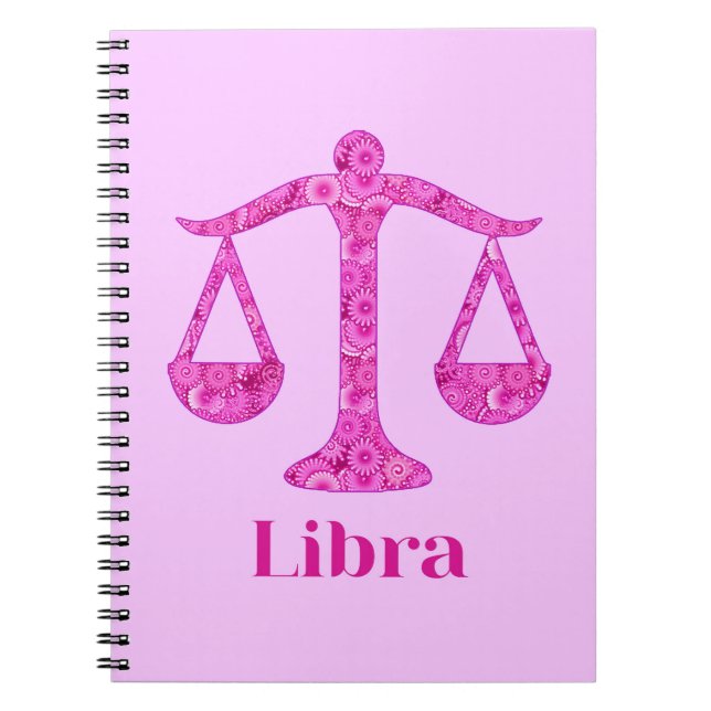 Zodiac-tecken för Libra i Magenta och Rosa Anteckningsbok (Framsidan)