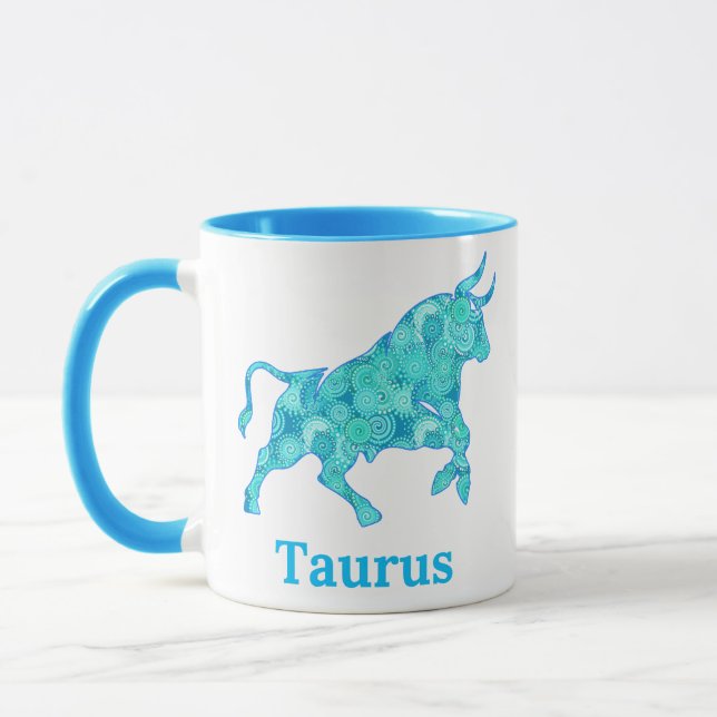 Zodiac-tecken för Taurus i blå skuggor Mugg (Vänster)