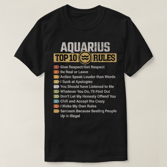 Zodiac-tecken från 10 Regler över Aquarius Graphic T Shirt (Design framsida)