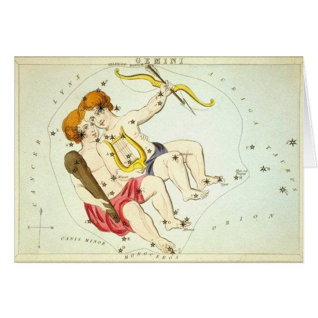 Zodiac-tecken: Gemini Hälsningskort (Framsidan Horizontal)