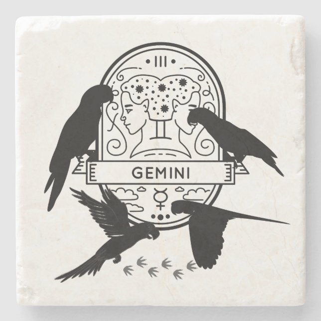Zodiac-tecken och matchande sällskapsdjur. Gemini  Stenunderlägg (Framsidan)