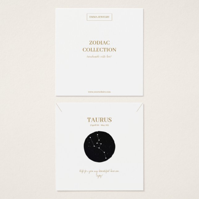 Zodiac-tecken Taurus Jewelry Visning Card Fyrkantigt Visitkort (Framsida & baksida)