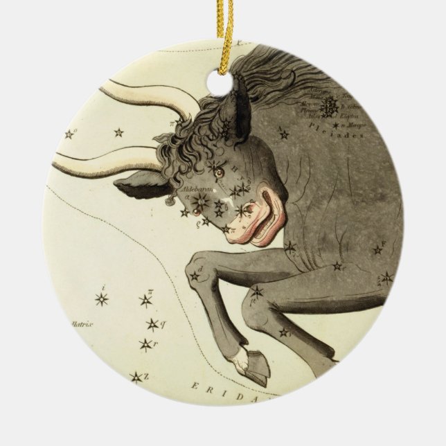 Zodiac-tecken: Taurus-ornament Julgransprydnad Keramik (Framsidan)