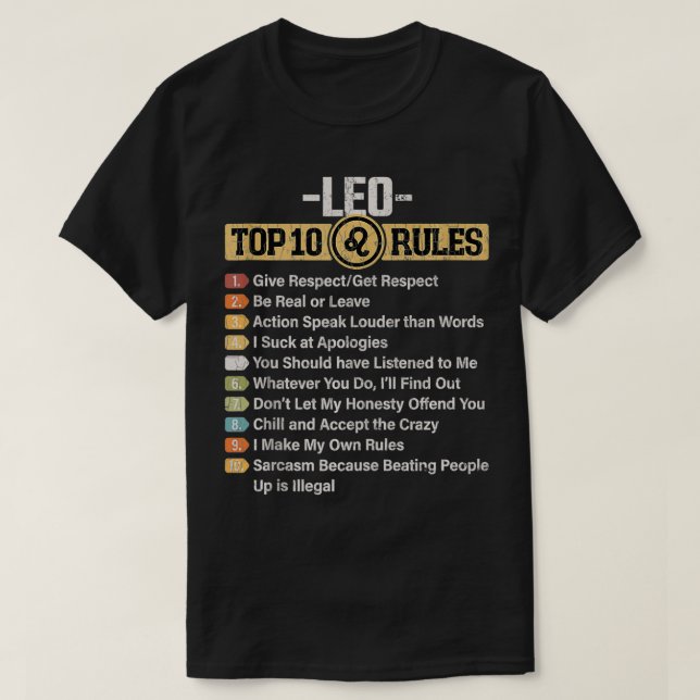 Zodiac-tecken, ynklig över 10 Regler av Leo Graphi T Shirt (Design framsida)