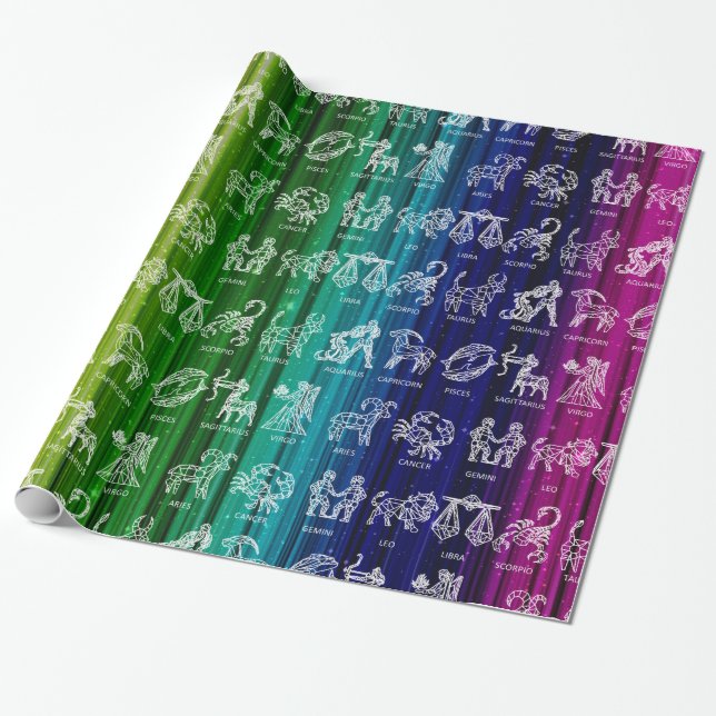 Zodiac-teckensvällning Papper (regnbåge) Presentpapper (Utrullad)