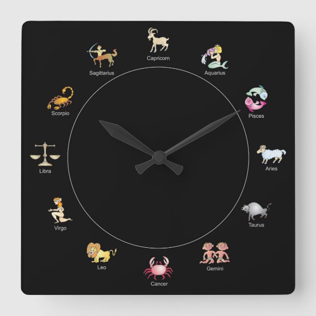 Zodiac Tecknad Symbol Fyrkantig Klocka (Framsida)