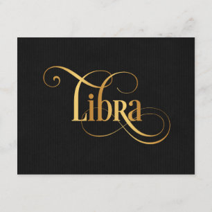 Zodiac-tecknet Libra Guld på svart skript Inbjudningar
