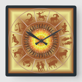 Zodiac~Toasted Sun~Western Astrology~Gold Back~ Fyrkantig Klocka