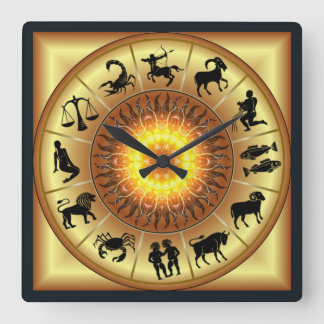 Zodiac~Tostat Sol~Western akstrologi~Guld Back~ Fyrkantig Klocka