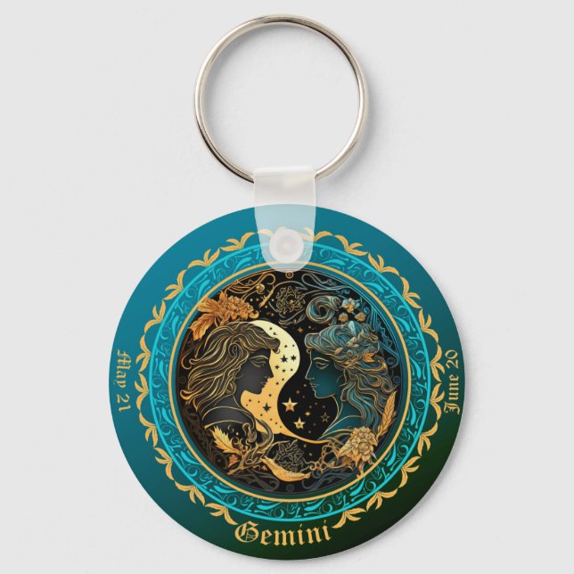 Zodiac Tvillingarna Anpassa NAMN, DATUM Nyckelring (Framsida)