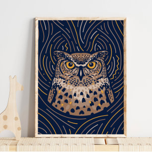 Zodiac Uggla Animal Print Skriv ut Uggla Poster