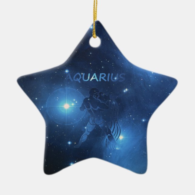 Zodiac undertecknar aquariusen julgransprydnad keramik (Framsidan)