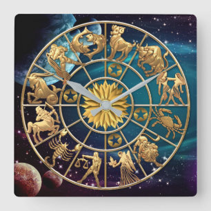 Zodiac undertecknar beställnings- guld- stjärnor fyrkantig klocka