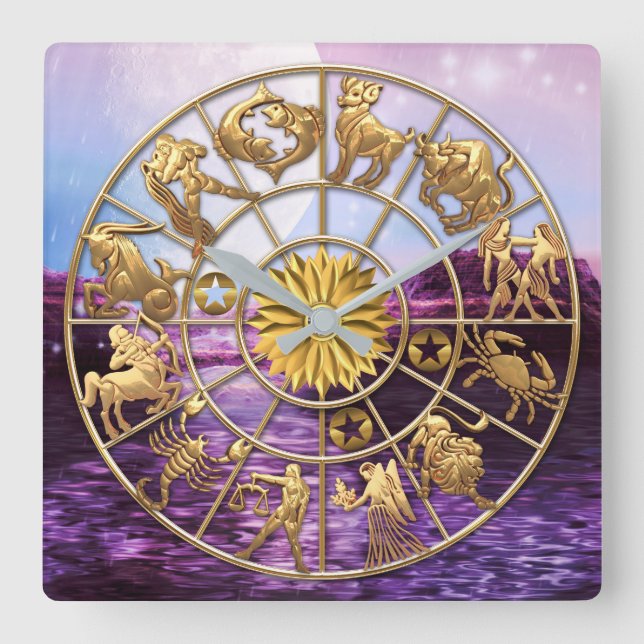 Zodiac undertecknar beställnings- guld- stjärnor fyrkantig klocka (Framsida)