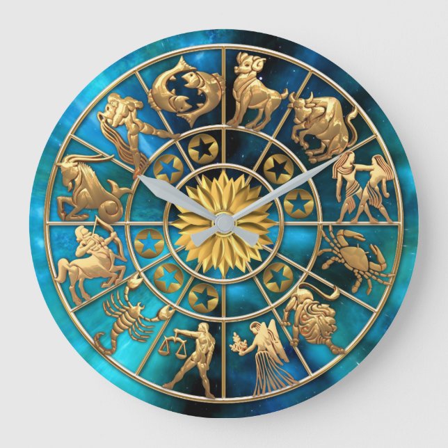 Zodiac undertecknar beställnings- guld- stjärnor stor klocka (Framsida)