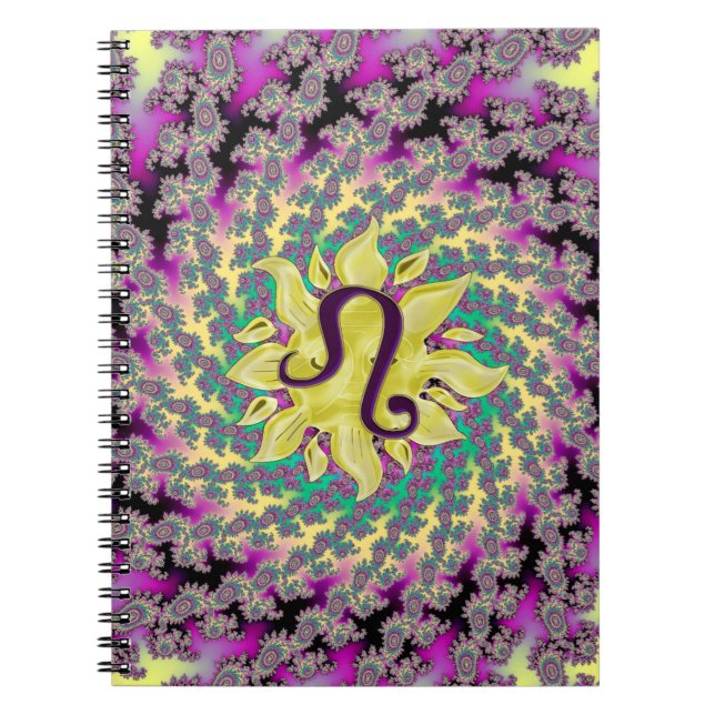 Zodiac undertecknar den Leo Fractalmandalaen Anteckningsbok Med Spiral (Framsidan)