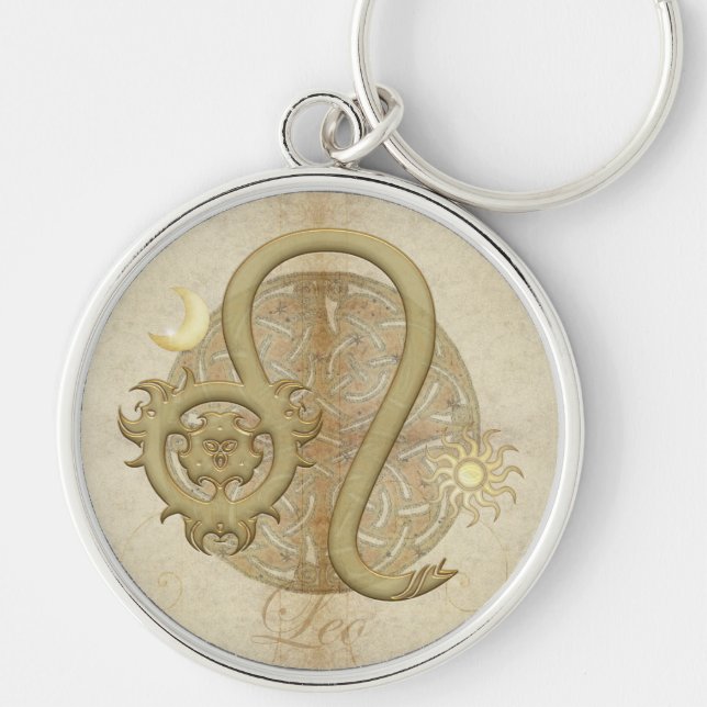 Zodiac undertecknar Leo högvärdiga Keychains Rund Silverfärgad Nyckelring (Framsidan)