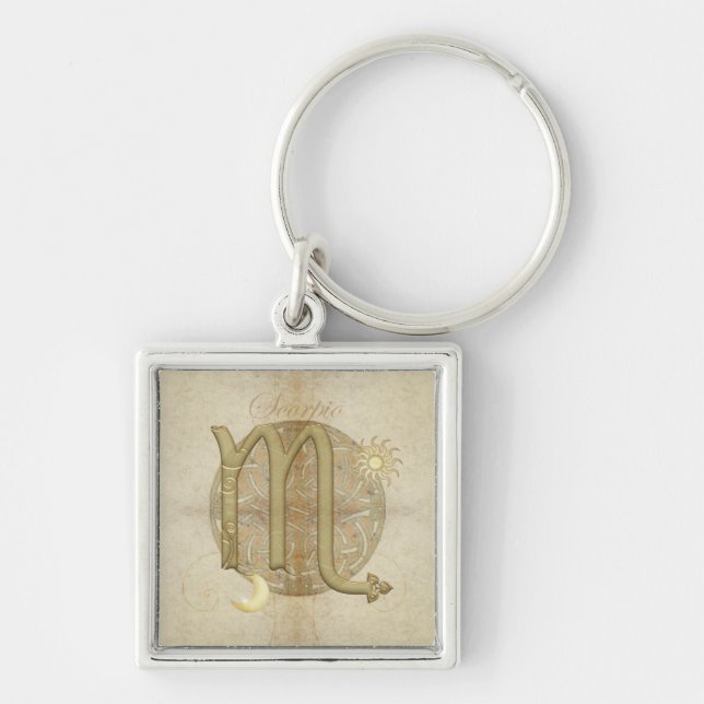 Zodiac undertecknar scorpioen högvärdiga Keychains Fyrkantig Silverfärgad Nyckelring (Framsidan)