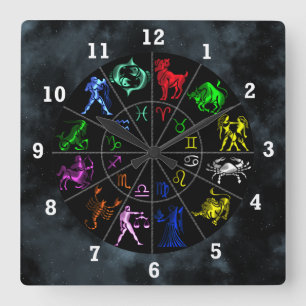 Zodiac undertecknar tillsammans fyrkantig klocka
