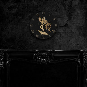 Zodiac Våg Cosmic Guld och Black Astrology Lar Rund Klocka