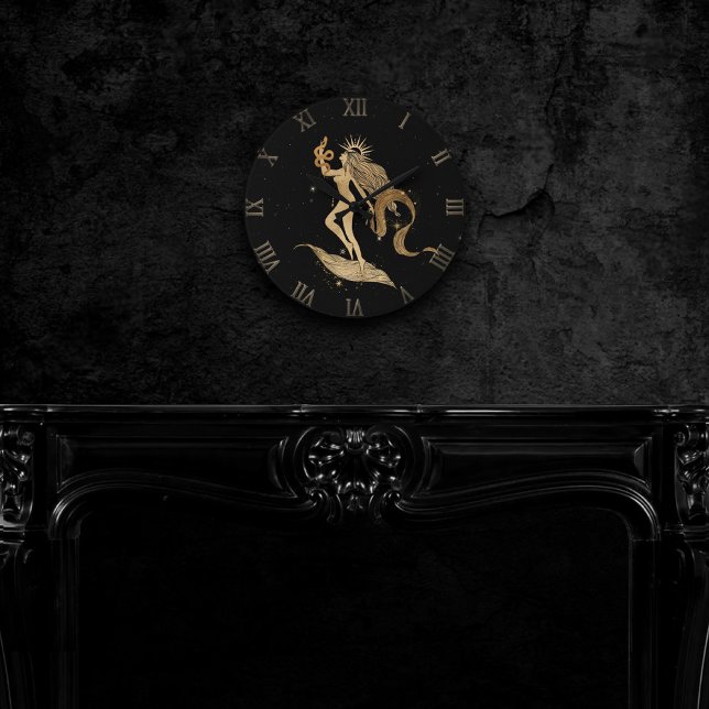 Zodiac Våg | Cosmic Guld och Black Astrology Lar Rund Klocka (Skapare uppladdad)