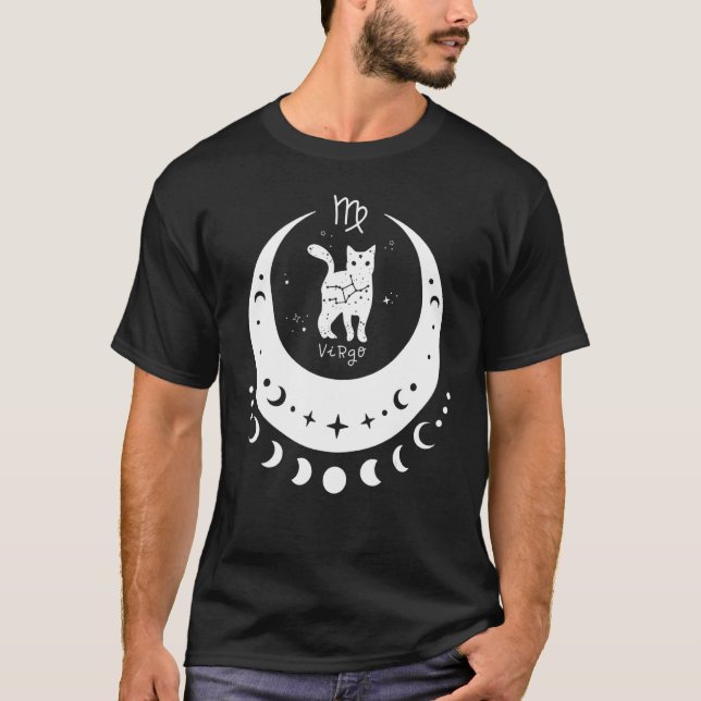 Zodiac Våg Horoscope Astrologiskylt Cat Crescent C T Shirt (Framsida)