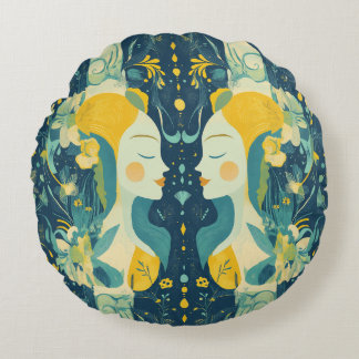 Zodiac Vibes Gemini - Round Pillow Rund Kudde