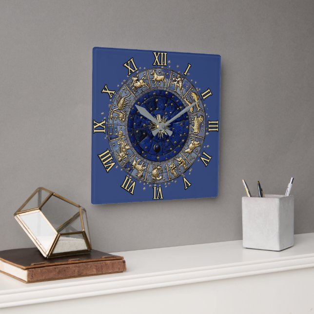 Zodiac Wheel Clock Fyrkantig Klocka (Kontor)