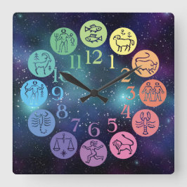 Zodiac Wheel Colorful Horoscope Signs Cosmic Fyrkantig Klocka