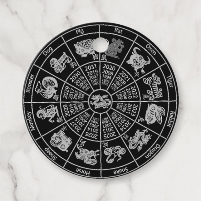 Zodiac Wheel för kinesiskt horoscope Gåvor Etiketter (Framsida)