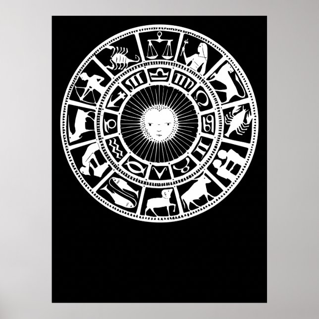 Zodiac Wheel med Sol och Astrologisymboler Poster (Framsidan)