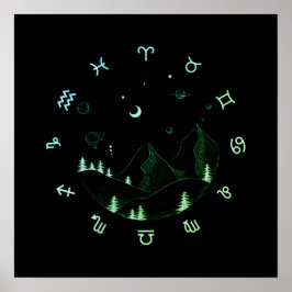 Zodiac Whetain Mountain liggande fyrkant Poster