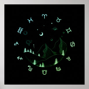 Zodiac Whetain Mountain liggande fyrkant Poster