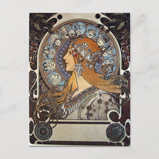 Zodiac Woman av Alphonse Mucha - Art nouveau Helg Vykort (Framsida)
