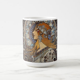 Zodiac Woman av Alphonse Mucha - Art nouveau Kaffemugg