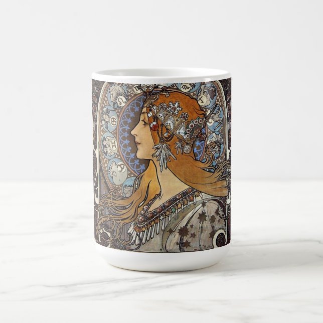 Zodiac Woman av Alphonse Mucha - Art nouveau Kaffemugg (Center)