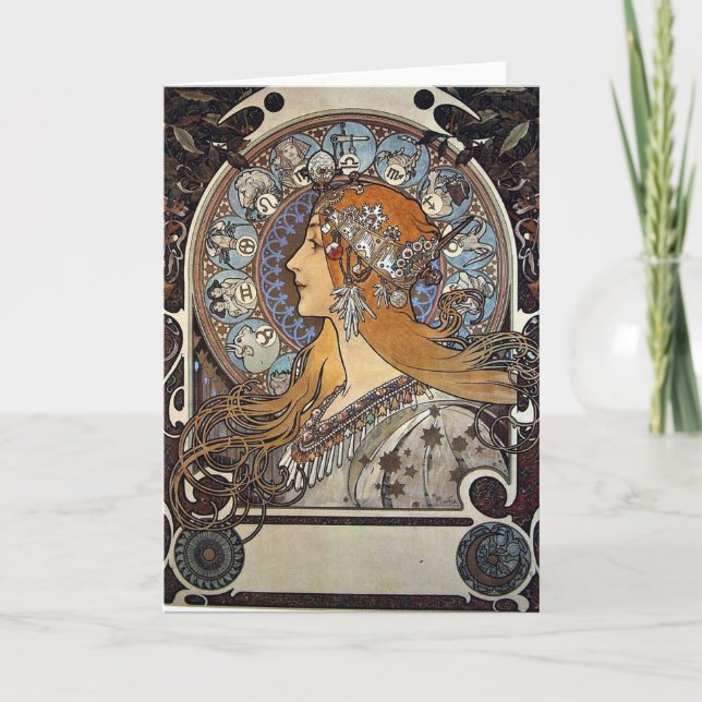 Zodiac Woman av Alphonse Mucha - Art nouveau Kort (Framsida)