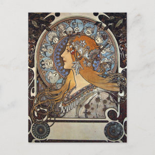 Zodiac Woman av Alphonse Mucha - Art nouveau Vykort