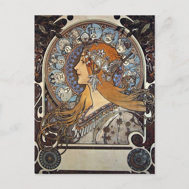 Zodiac Woman av Alphonse Mucha - Art nouveau Vykort (Framsida)