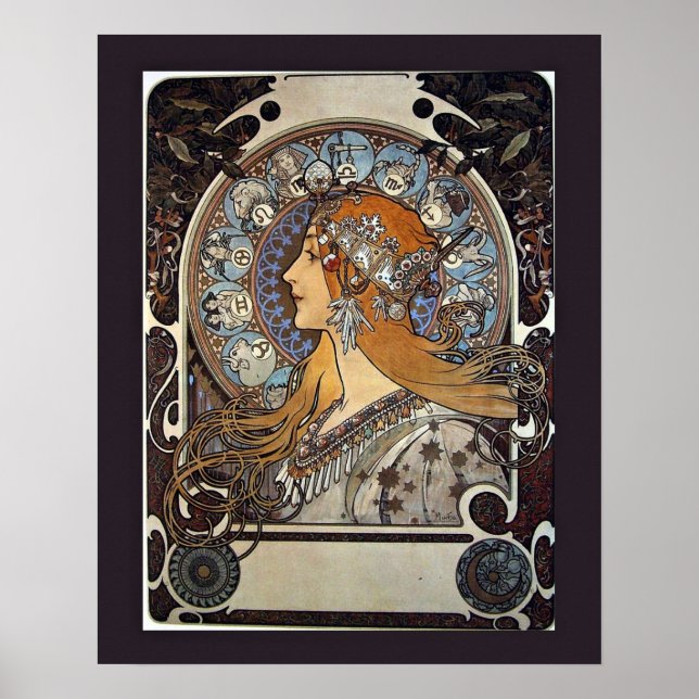Zodiac Woman av Alphonse Mucha - Vintage Art Poster (Framsidan)