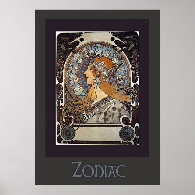 Zodiac Woman av Alphonse Mucha - Vintage Art Poster (Framsidan)