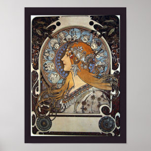 Zodiac Woman av Alphonse Mucha - Vintage Art Poster