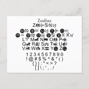 Zodiac - Zazzle Font Sampler Lakan med Guide Vykort