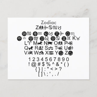 Zodiac - Zazzle Font Sampler Lakan med Guide Vykort