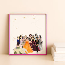 Zodiactecken, mode-skiss, teckningar, lanscape.