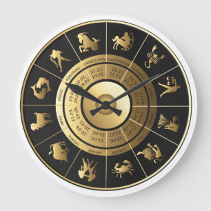 Zodiacväggen tar tid på svart & guld stor klocka